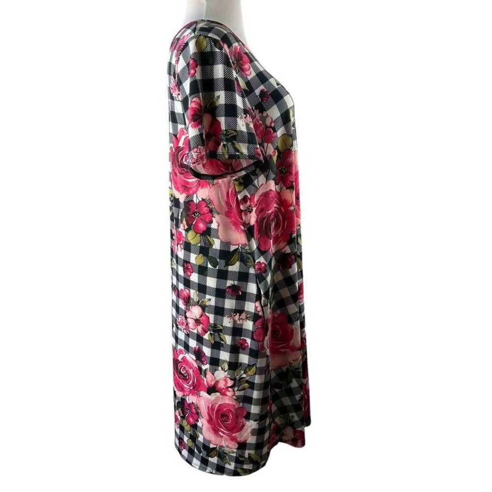 Lularoe Jessie Dress Pockets Scoop Neck Plaid Floral Short Sleeve Plus Size 3XL - Picture 2 of 6